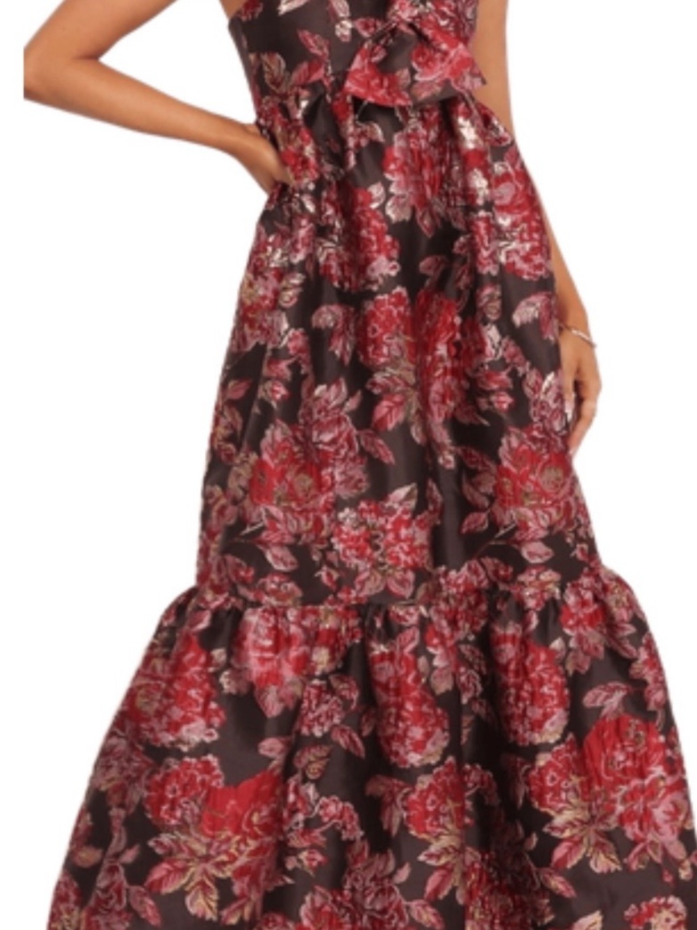 Petal & Pup Black Floral Ruffled Wedding Dress with Red Flowers - Picture 1 of 4